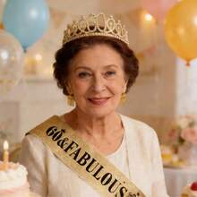 60th Birthday Sash And Tiara For Women, Gold Crown 60 And Fabulous Sash & Crown Set, 60th Birthday Gifts For Women, 60th Birthday Decorations Women - Multicolor - View 4