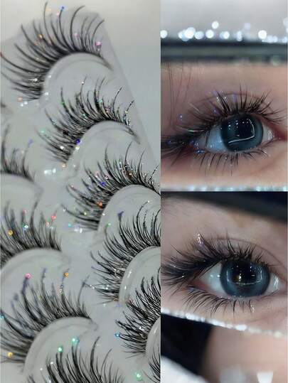 5 Pairs Delicate Rhinestone Decorated Fairy Cosplay Eyelashes, Sparkling Starlight Look, Full Strip False Lashes