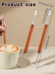 2PCS Coffee Latte Art Pen Set, Coffee Drawing Tool, With Wooden Handle, Double-Headed Latte Art Pen, Suitable For Baristas, Homes And Cafes, For Creating Complex Coffee Designs - Multicolor - View 3