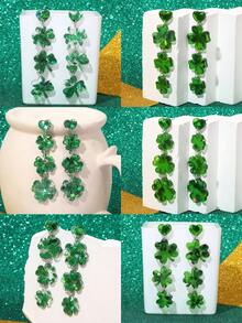 1 par de pendientes de gota de acrílico con brillo con forma de trébol de 4 hojas verde con efecto láser brillante, accesorios de joyería para el Día de San Patricio, fiesta irlandesa para mujeres y niñas - Multicolor - Ver 1
