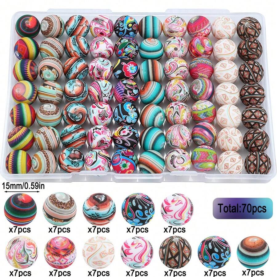 70 Silicone Cat/Dog Paw Print Beads In Leopard Print, Floral, And Striped Patterns. Vibrant Colors And Realistic Textures. Pet-Themed Jewelry Accessories, Suitable For Jewelry Making, DIY Crafts, Shoe And Bag Decorations, And Keychains. - 70 chiếc-B - Xem 1