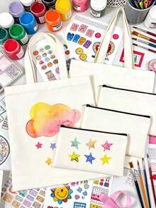 2pcs/Set, Large Capacity Lightweight Blank Tote Bag & Zipper Pouch Combo Set, Suitable For DIY Cross-Stitch, Embroidery, Painting, Heat Transfer Printing, Multi-Purpose Shopping Bag, Book Bag, Stationery Organizer, Ideal For School, Party, Gym, Camping, Holiday Celebrations, Gifts - Multicolor - View 9