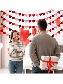 1pc Felt Heart Wreath Garland Banner, Suitable For Valentine's Day, Wedding, Anniversary, Party, Bridal Shower, Engagement, Home Decor, Holiday Party Background, Photo Backdrop - 多色 2 - 查看 5