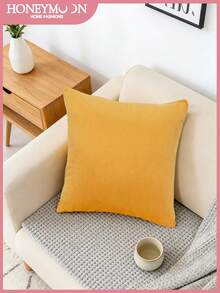 1个超柔软天鹅绒枕套，不含枕芯，优雅家居装饰，适用于床和沙发，信封式开口，可机洗，通过Oeko-Tex认证 - 黃色 - 查看 2