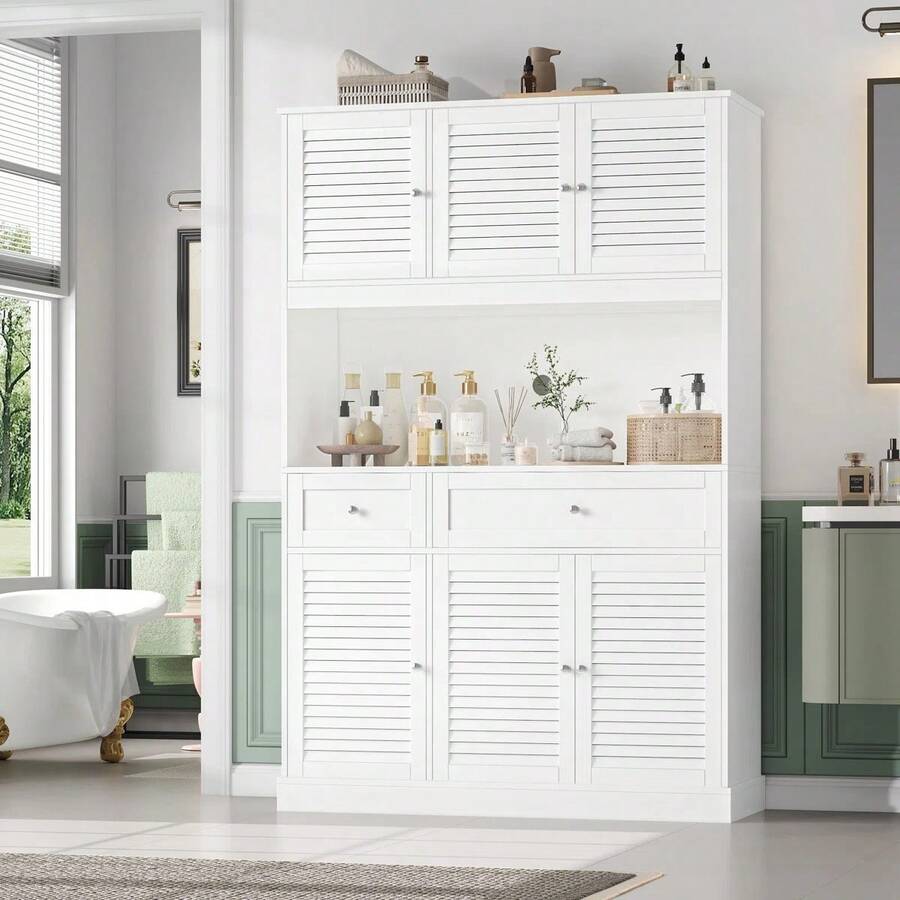 71''H Tall Bathroom Cabinet, Farmhouse Kitchen Pantry Cabinet, Coffee Bar Cabinet, Home Office Cabinet - White - View 1