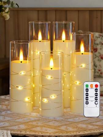 5 st flamlösa ljus, inbyggda ljusslingor, batteridrivna ljus, LED-ljus, elfenbensfärgade realistiska ljus med fjärrkontroll och timer, 5-delars set (13, 15, 18, 20 cm höjd)