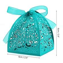 50 Pieces Beauty Laser Cut Favor Boxes DIY Wedding Birthday Gift Candy Boxes With Ribbons (Skyblue),Skyblue - 天藍 - 查看 3