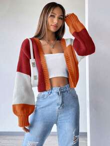 Women's Red Lightweight Open Front Knit Cardigan, Casual Cozy Short Style,Summer Spring Autumn Outerwear For Daily Dating & Short Trips - Red - View 6