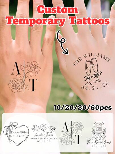 10/20/30/60PCS Custom Wedding Temporary Tattoos,Wedding Favors For Guests Custom Portraits Tattoo, Wedding Tattoos, 5 Styles To Choose From,Wedding Decorations, Wedding Favor Temporary Tattoos, Custom Favors,Modern Wedding Flash Tattoos | Wedding Tattoo Station | Temporary Tattoos For Wedding,Valentine's Day Gift, Wedding Gifts, Wedding Accessories, BridemaidsGift, Christmas Gift, Christmas Decor, Thanksgiving Gift, New Year Gift, Party Decor
