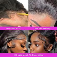 34 Inch Brazilian Virgin Hair Lace Front Wig,Natural Black Color, 200% Density, Natural Hairline, No Glue Needed, Mixed Human Blended Hair, 13x4, 5x5, 13x6 HD Lace Front Wig, Pre-Plucked Hairline With Baby Hair, Wavy Curly Mixed Wig, For Women - Natural & Black - View 7