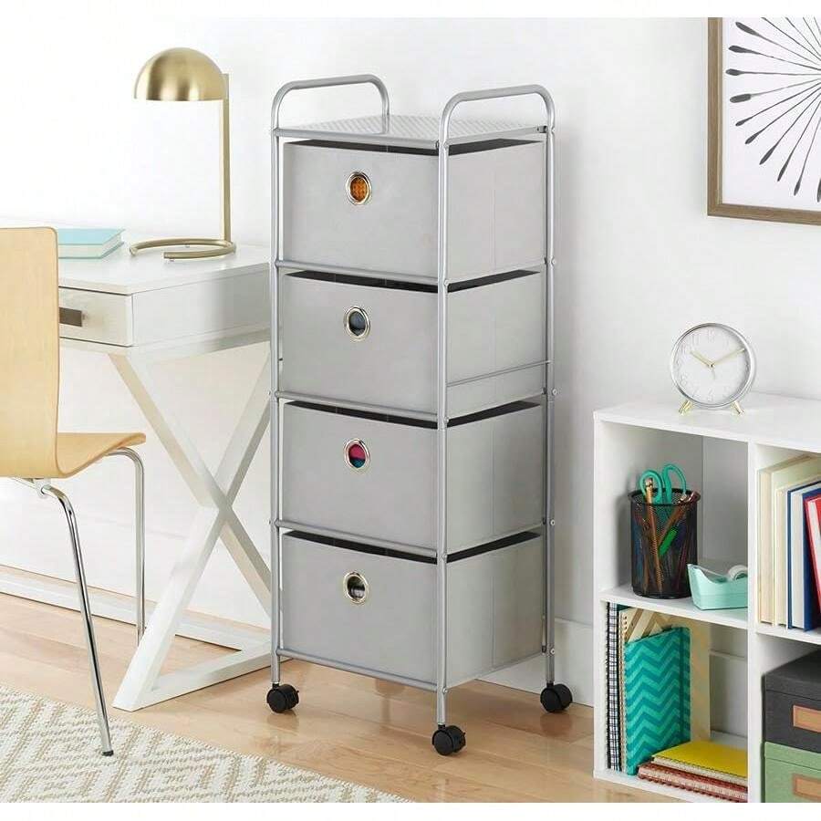 Whitmor 10 cajones – Carrito organizador de manualidades – Cromo 15.25 x 13.50 x 35.25 pulgadas(Gris 4 gavetas) - Multicolor - Ver 1