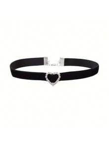 黑色天鹅绒项链，配水晶心形吊坠，聚酯纤维材质，非电镀，时尚百搭，适合日常佩戴和情人节，四季皆宜。 - 彩色 - 查看 8