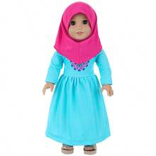 16-18英寸娃娃服装，包含紫红色头巾、连衣裙和裤子三件套