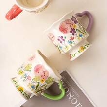 1 Peça Caneca de Café Cerâmica com Padrão Floral, Material Cerâmico com Design Floral, Adequada para Bebidas Quentes e Frias, Pode Conter Café, Leite, Suco, Latte, Cappuccino, Etc. Um Presente para Mulheres, Ideal para o Dia dos Namorados - Multicolorido - Visão 9