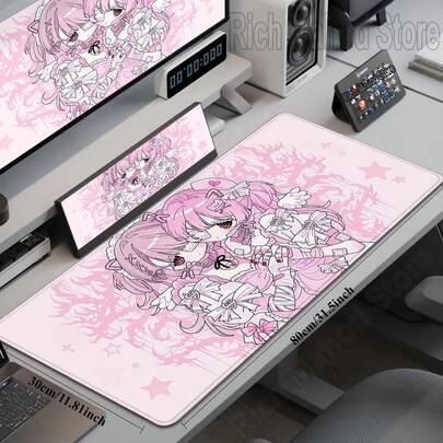 1个可爱动漫天使女孩鼠标垫，加长桌面垫，适用于笔记本电脑、台式电脑、游戏机，表面光滑，适合动漫迷和可爱装饰爱好者。