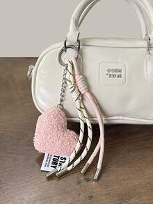 Creative New Faux Wool Heart Shaped Keychain Pendant Hot Selling Autumn/Winter Bag Charm Phone Lanyard Accessory Purse Charm Keyring - Pink - View 1