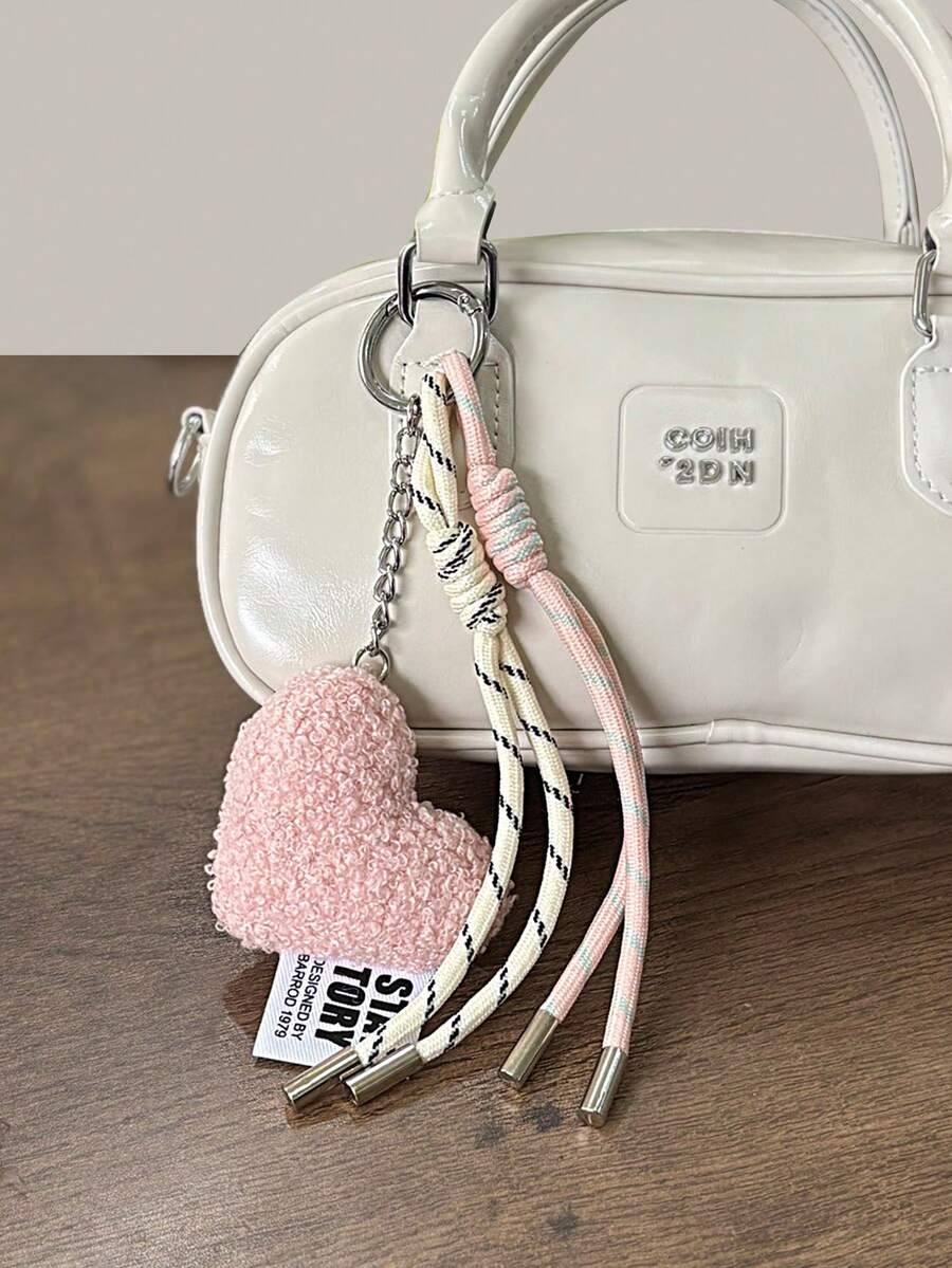 Creative New Faux Wool Heart Shaped Keychain Pendant Hot Selling Autumn/Winter Bag Charm Phone Lanyard Accessory Purse Charm Keyring - Pink - View 1