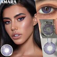 1 par de lentes de contacto de color natural AMARA, lentes de color azul hermoso para ojos marrones, lentes de contacto anuales - Desechable Anual - Ver 9