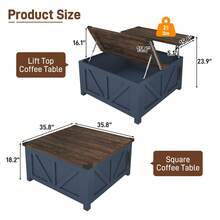 35.6"/40" Wood Lift-Top Coffee Table,Built-In USB Charging Station & Large Hidden Compartment For Living Room, Office, Or Bedroom - 藍色 - 查看 6