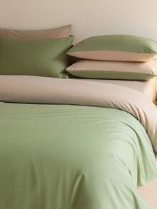 Juego de funda nórdica de 3 piezas de algodón suave con patchwork azul y blanco - Verde Lima - Ver 3