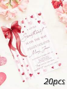 Little Sweetheart Baby Shower Invitation, Valentine Baby Shower Invite, Stripe Bow Sweetheart Baby Shower Invite - Multicolor - View 8