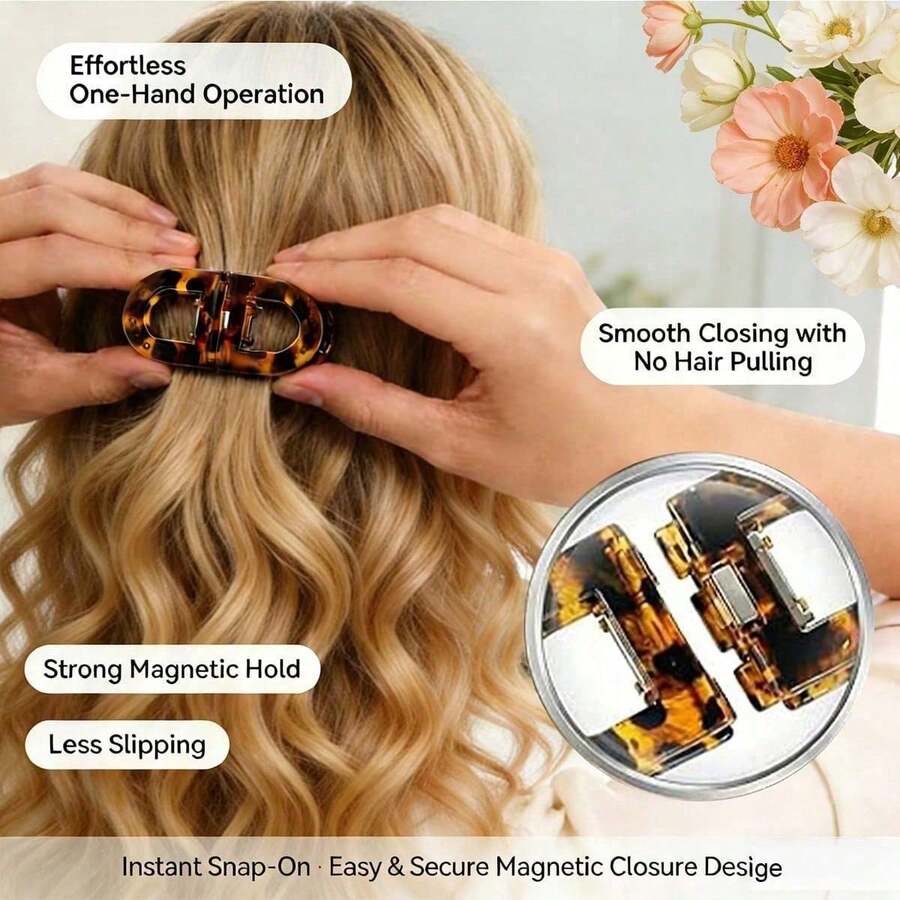 Invisible Magnetic Clips, Ultra Strong Hold For Fine, Thin & Slippery Hair, No-Slip Seamless Design For Ponytail, Bun, Quick Updos - Leopard - View 1