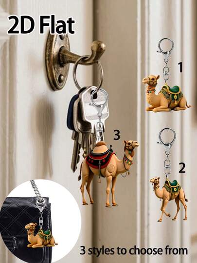 骆驼钥匙扣，站立骆驼、奔跑骆驼、卧姿骆驼造型吊坠，动物主题吊坠，融合民族元素与骆驼图案，亚克力材质，骆驼挂饰钥匙扣，可挂于包包，简约时尚，适合女士钱包和手提包，时尚点缀，精致生活装饰，男女皆宜的礼物，情人节、新年礼物、小礼物交换、斋月礼物