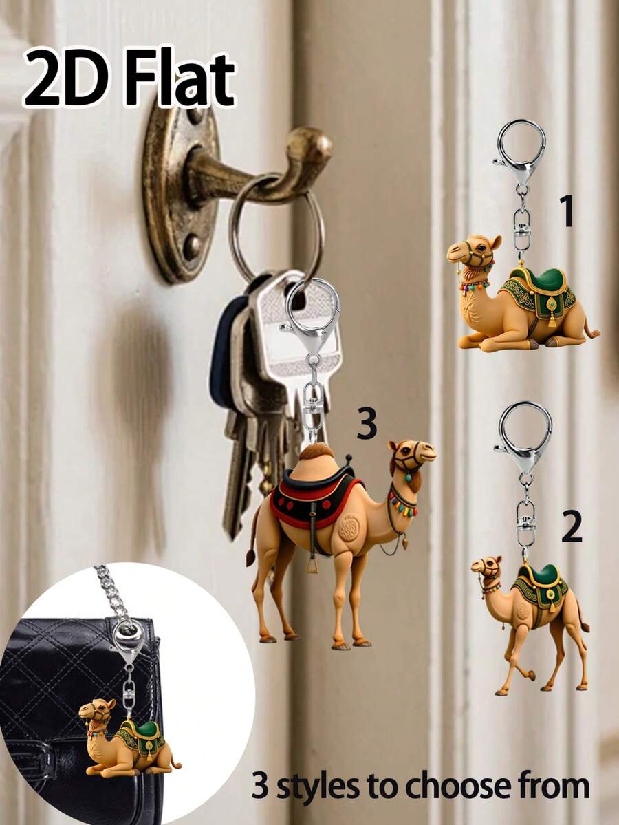 骆驼钥匙扣，站立骆驼、奔跑骆驼、卧姿骆驼造型吊坠，动物主题吊坠，融合民族元素与骆驼图案，亚克力材质，骆驼挂饰钥匙扣，可挂于包包，简约时尚，适合女士钱包和手提包，时尚点缀，精致生活装饰，男女皆宜的礼物，情人节、新年礼物、小礼物交换、斋月礼物 - 彩色 - 查看 1