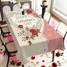 1pc Romantic Rose Print Holiday Decorative Tablecloth, Daily Use Stain-Resistant & Easy To Clean Dining Table Cover, Wedding Anniversary Atmosphere Home Decor Rectangle Sofa Cover