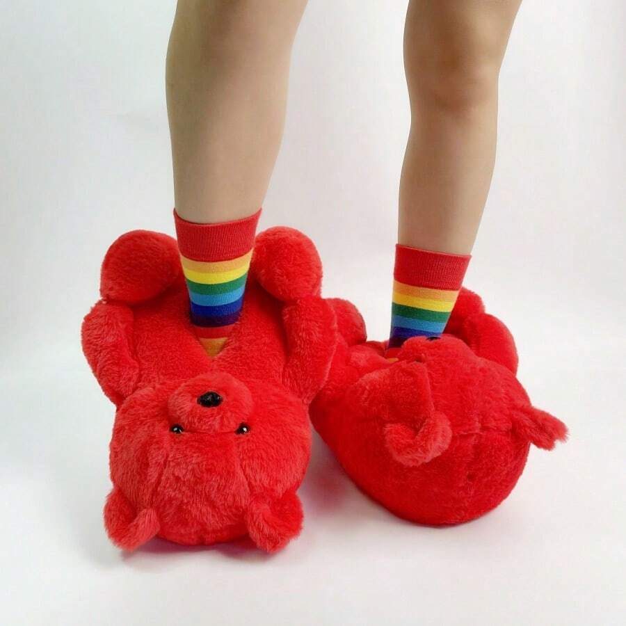Women's Cotton Piush Adult Slipper Bear Slippers House Slippers Shoes - Flipflop - 紅色 - 查看 1