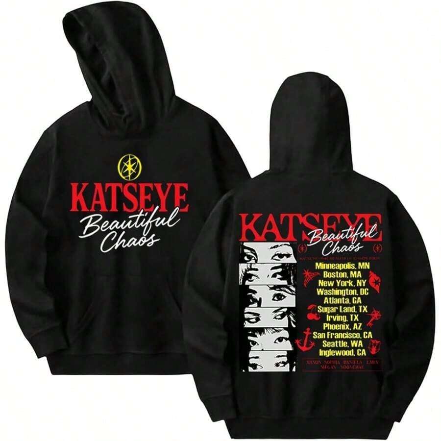 Unisex KATSEYE Hoodie Music Album KATSEYE Merch Hoodies Fashion Graphic Sweatshirt Long Sleeves Hoodie2026 - 黑色 - 查看 1