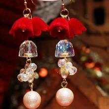 Boucles d'oreilles perle en forme de cloche de muguet, convient aux femmes en automne/hiver - Rouge foncé - Voir 3