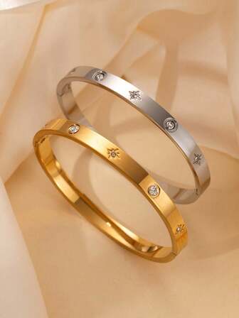 一件八角形不锈钢手链，防水，18K镀金，高品质表面抛光处理。适合日常佩戴和派对配饰。