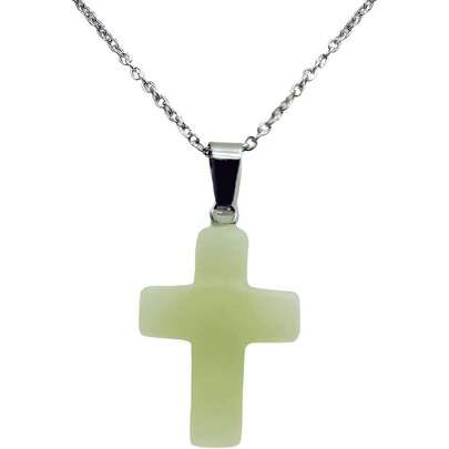 Collar Dije Mini Cruz Cuarzo Fosforescente Brilla En La Oscuridad Rosario Cadena Acero Inoxidable Color Plata Joyería Regalo Pareja Hombre Mujer Verde Claro,36980740