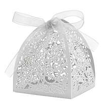 50 Pieces Beauty Laser Cut Favor Boxes DIY Wedding Birthday Gift Candy Boxes With Ribbons (White),White - 白色 - 查看 1