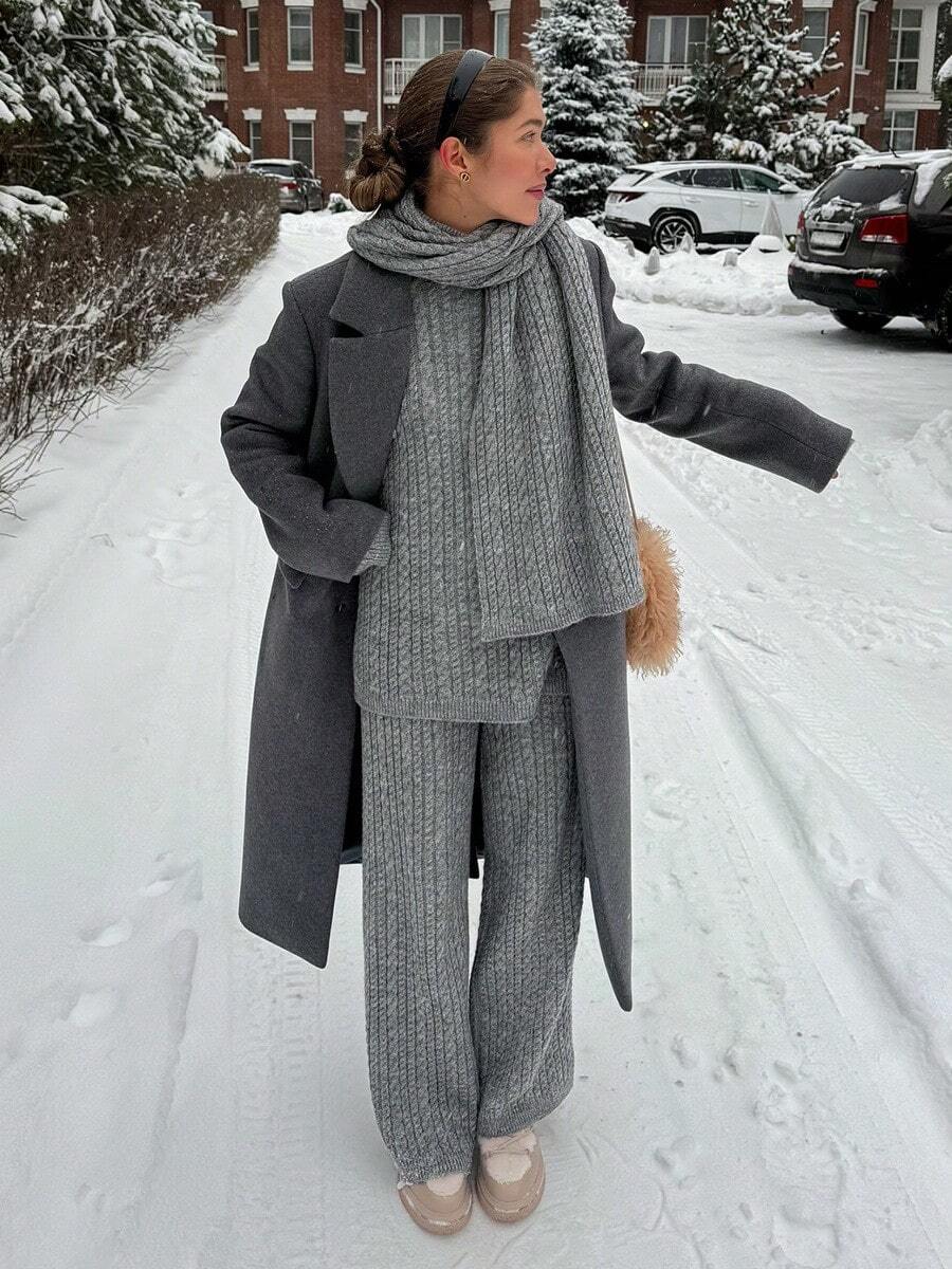 Women Sports Sweater Co-Ords - Grey (scarf Not Included) - View 1