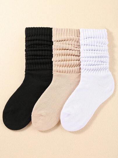 3双儿童纯色中筒袜，适合日常穿着