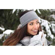 styleBREAKER Stirnband Damen Winter mit Strasssteinen und Fleece Innenfutter | warmes elastisches Feinstrick Haarband gefüttert | Glitzer Headband für kalte Tage, Farbe:Grau - Grad - Übersicht 3