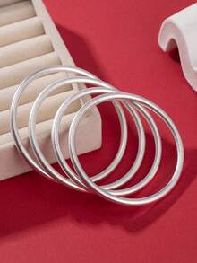 1pc Women's 4mm Solid Matte Gold Plated Bracelet, Round Vintage Style Stacking Bracelet (Note: Only 1 Piece Sold) - Gold - View 10