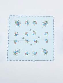 1/4 Piece Women's Handkerchief, Vintage Style Bandana, 11 Inch Floral Pattern, Wavy Edged Design, Embroidered Craft, Suitable For Tea Parties, Weddings And Other Occasions