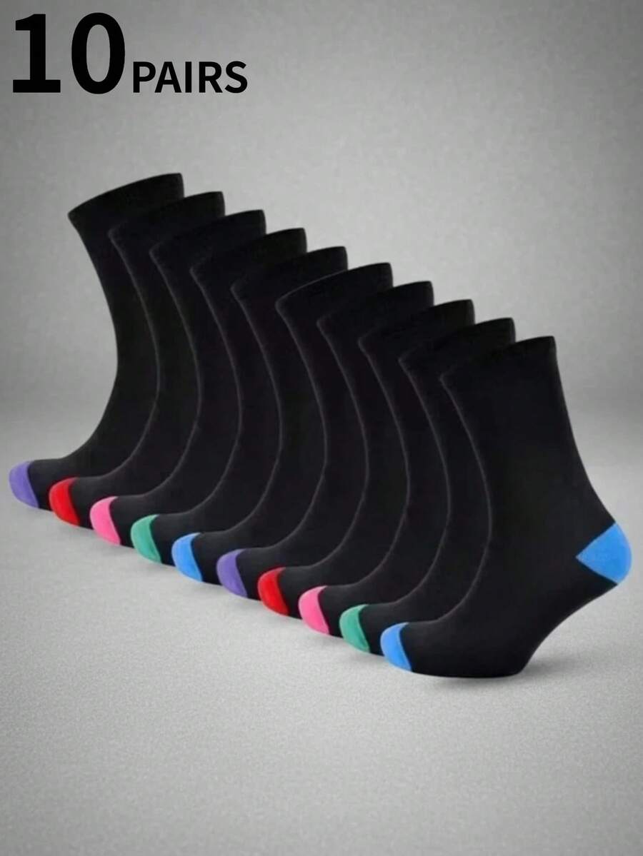 1/10 pares de calcetines cortos hasta el tobillo para mujer de color negro y contraste, transpirables y que absorben la humedad, de estilo casual sencillo, adecuados para el uso diario y atuendos deportivos