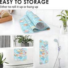 1 pièce Tapis de baignoire antidérapant 3D avec motif coquillage et fond marin - Avec trous de drainage et ventouses, tapis de décoration de salle de bain à séchage rapide pour baignoire et douche, tapis de sol de salle de bain résistant à la moisissure - Bleu ciel - Voir 6
