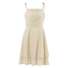 New Spring/Summer Resort Style Cotton Linen Camisole Dress For Women, Girlish Fit, Double Layer Khaki A-Line Skirt - Màu Khaki - Xem 7