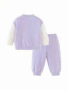 mini bala 2pcs Baby Girls/Unisex Soft Cotton Sweatshirt And Pants Set, Slim Fit, Spring 2026 Collection - Hyacinth Purple - View 2