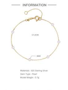 1pc 18K Gold Plated Pearl 925 Sterling Silver Romantic Bracelet, Suitable For Daily Wear, Wedding, Party, Engagement And Other Occasions, Exquisite Jewelry - Gold - View 15