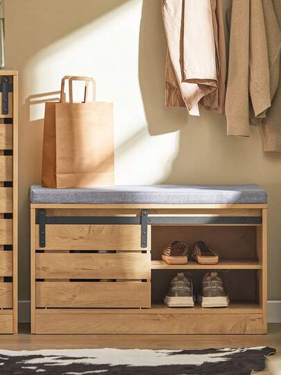 SoBuy FSR120-N, Shoe Bench For The Hallway, Shoe Cabinet, Shoe Storage With Sliding Door, Storage Bench With Removable Seat Cushion