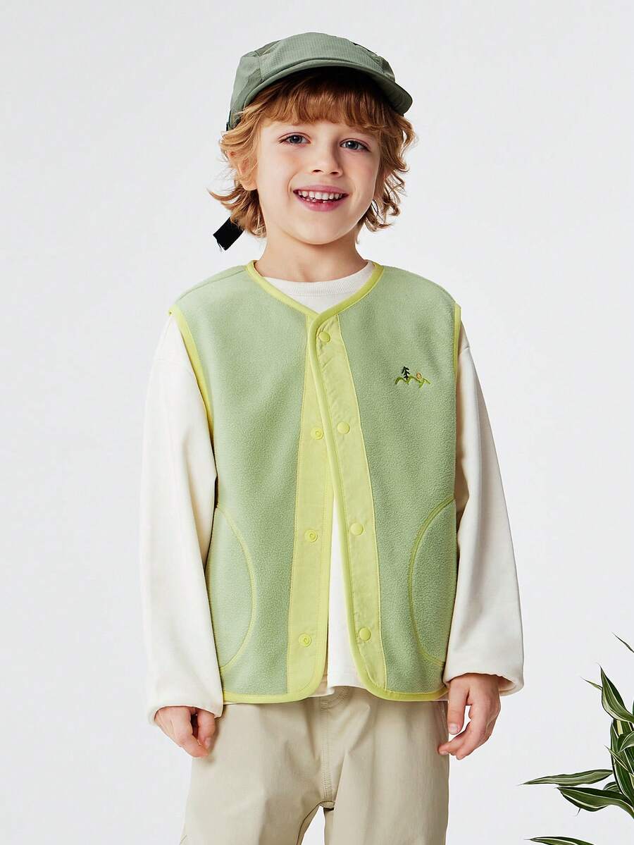 mini bala Young Boy Anti-Static Fleece Jacket, Unisex, Warm Fleece Fabric, Outdoor Wear, Spring - Bean Paste Green - View 1