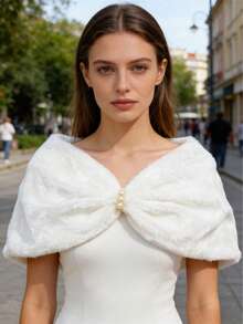 1 chiếc khăn choàng lông giả cỡ lớn dành cho nữ, khăn choàng cô dâu ấm áp với viền ngọc trai, khăn choàng lông xù gợn sóng cho đám cưới, tiệc tùng, sự kiện, khăn choàng cỡ lớn sang trọng, lãng mạn cổ điển, phụ kiện váy quây, trang trí Lolita. - trắng - Xem 8