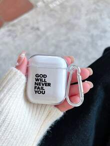 God Will Never Fail You" Inspirational Quote Earphone Case With Carabiner Clip, Clear Transparent Soft TPU Shockproof Cover, Christian Religious Motivational Design, Compatible With AirPods Case, Compatible With AirPods Pro 3 Case, Compatible With AirPods 4 Case, Faith-Based Gifts - Clear - View 4