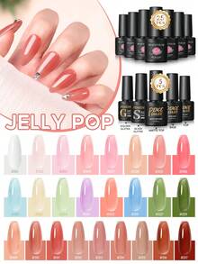 peacecolor 30pcs Jelly Gel Nail Polish Set, Includes White, Pink, Blue, Purple, Crystal Clear Colorful Jelly Gel Nail Polish, With No-Wipe Base Coat And Top Coat, DIY Manicure Gift Set For Women, Valentine's Day Nail Design, New Year Gift Nails - 彩色 - 查看 9